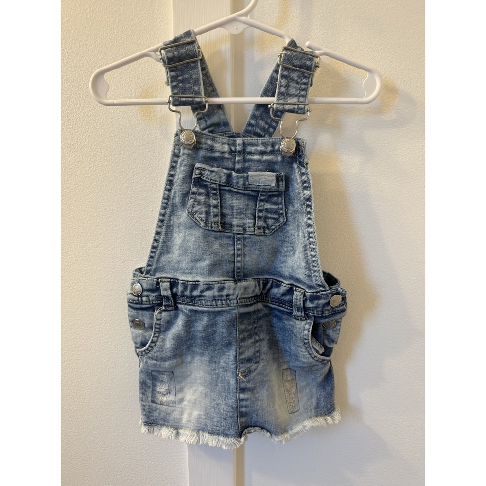 7 for all Mankind Girls Baby Bib Overall Skirt Distressed Raw Hem Logo 12 Months